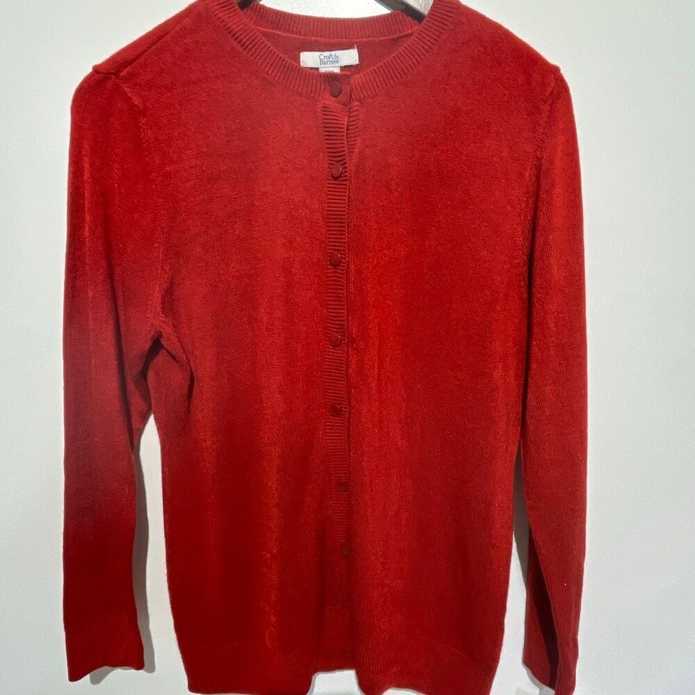 Croft & Barrow Women's Knit Button Up Cardigan Sweater Red Size Petite Medium NW